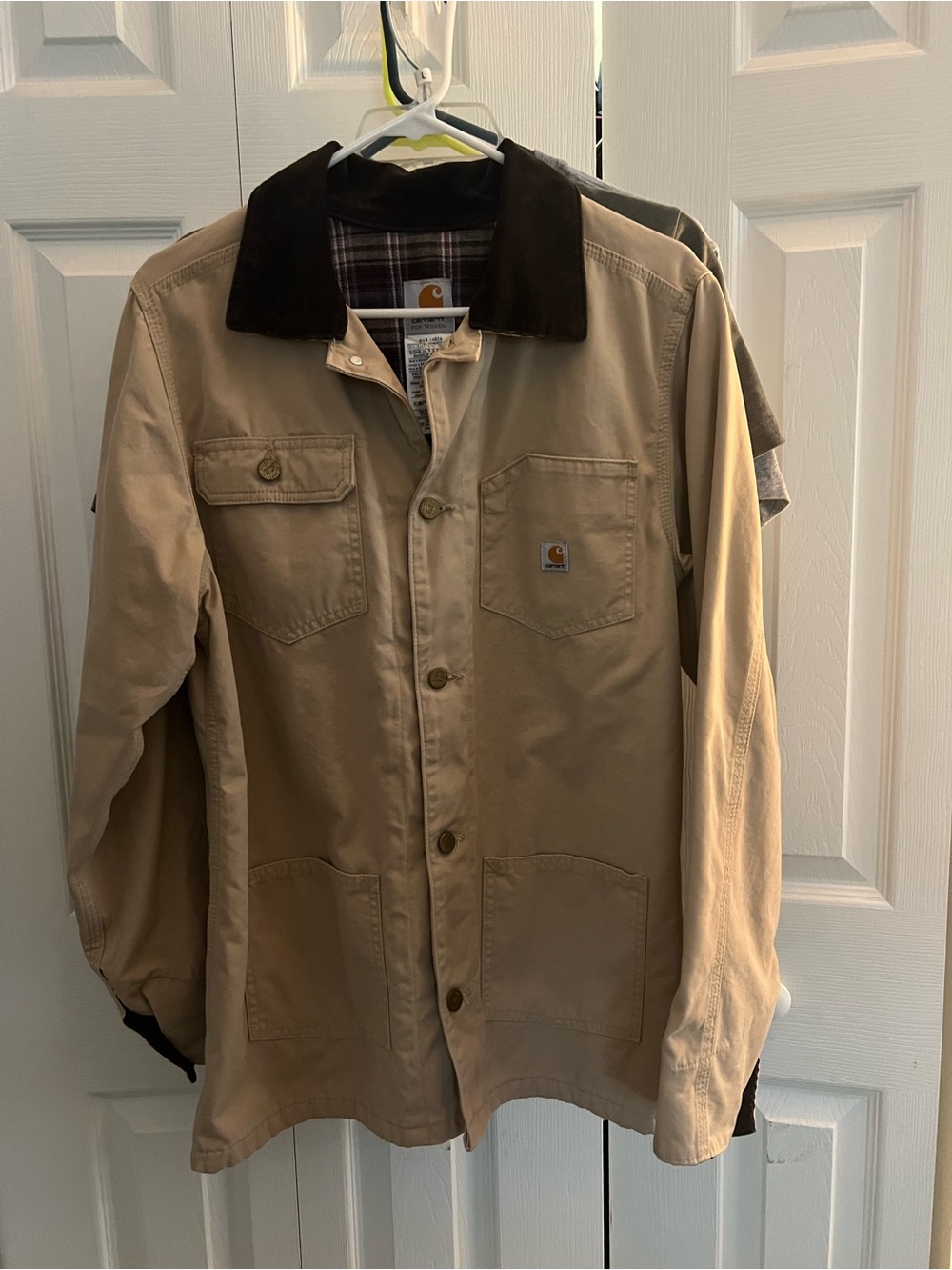 Carhartt women’s Tan Canvas Jacket with Dark Brown Collar